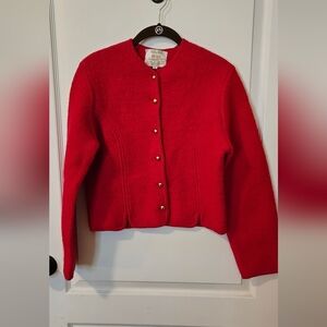 Vintage Tally-Ho Red Button-Up Women's Wool Sweater